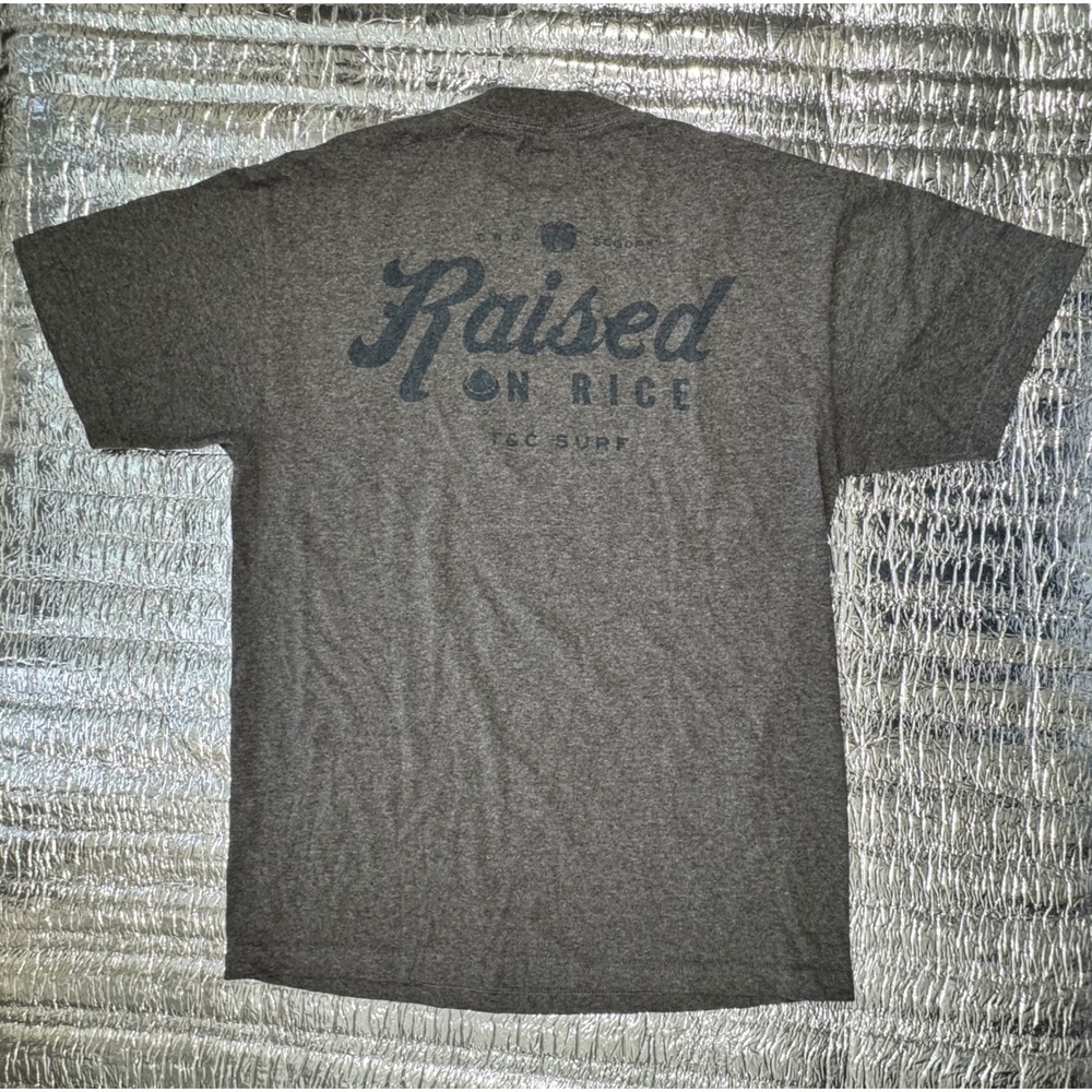 T&C Surf Designs Hawaii Raised On Rice Graphic T-Shirt Mens Medium Grey Heather